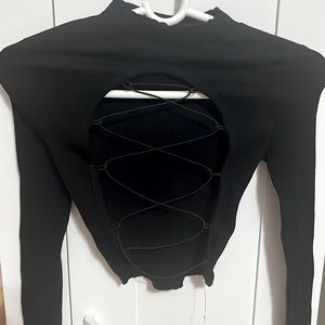 Black long sleeve open back sweater